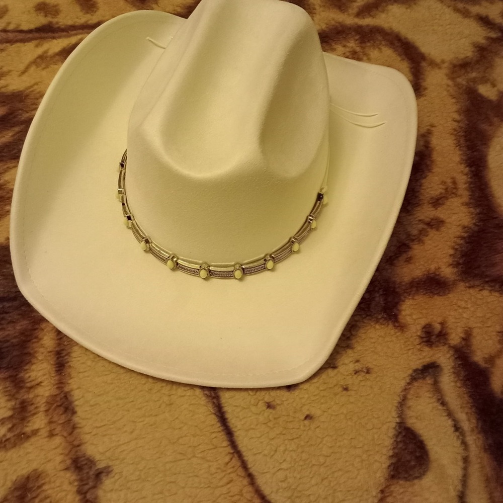 White Cowgirl Hat with Silver Accents